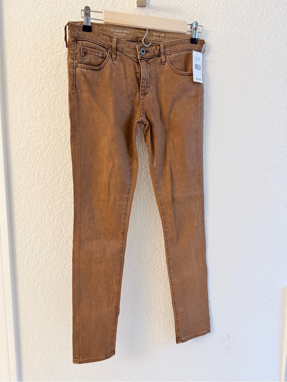 AG Jeans Brown Leather-Look Slim Pants, Size 27